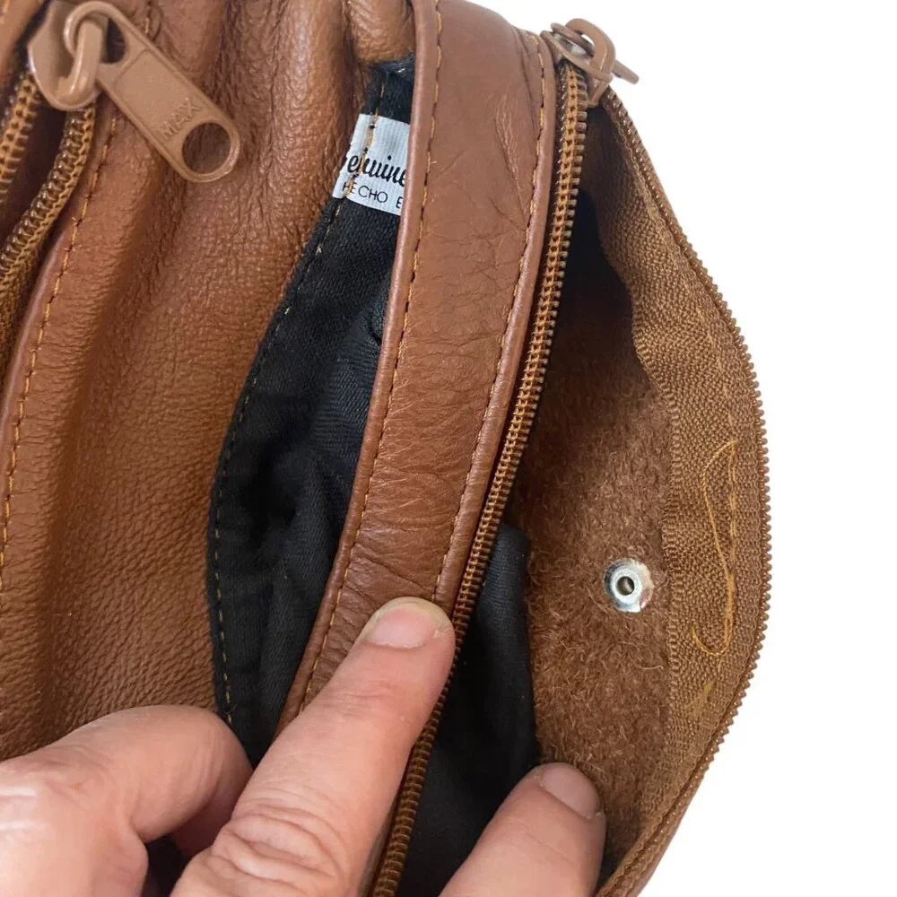 Vintage Tan Leather Small Envelope‎ Wallet Purse Zippered Pockets Travel Mexico